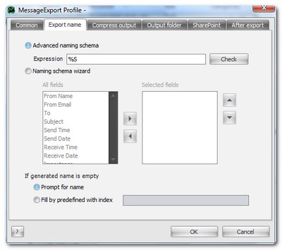 MessageExport exported email naming options