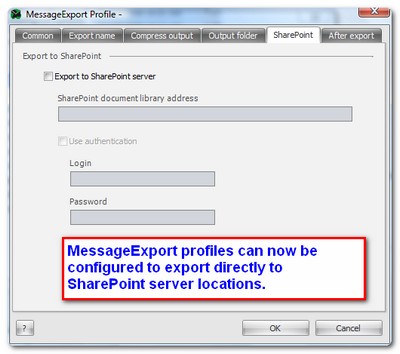 Copy Outlook email to Windows Sharepoint Server with MessageExport.